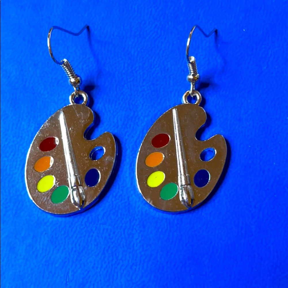 Paint Palette Drop Earrings Paintbrush New